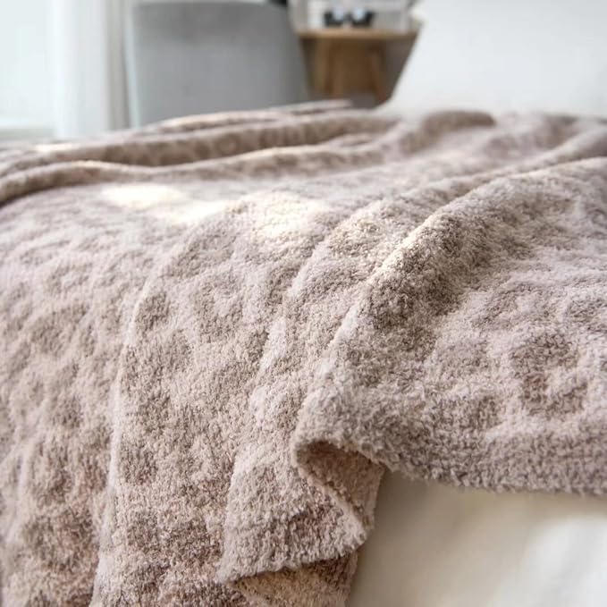 Soft Fuzzy Fluffy Leopard Knitted Throw Blanket,Cozy Plush Fleece Comfy Microfiber Blanket for Couch Sofa Bed,Linen/Warm Gray