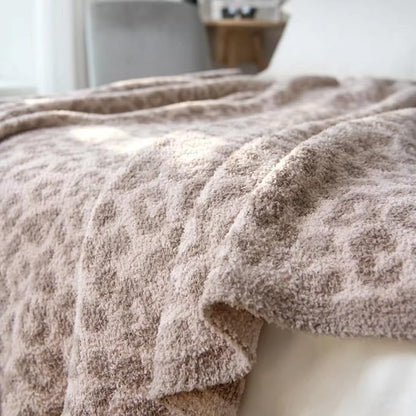 Soft Fuzzy Fluffy Leopard Knitted Throw Blanket,Cozy Plush Fleece Comfy Microfiber Blanket for Couch Sofa Bed,Linen/Warm Gray