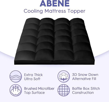 ABENE Mattress Topper for Back Pain Relief, Extra Thick Mattress Pad Pillowtop, Soft Mattress Protector Cover with 8"-21" Deep Pocket, Overfilled Down Alternative Filling (Black, Full XL)