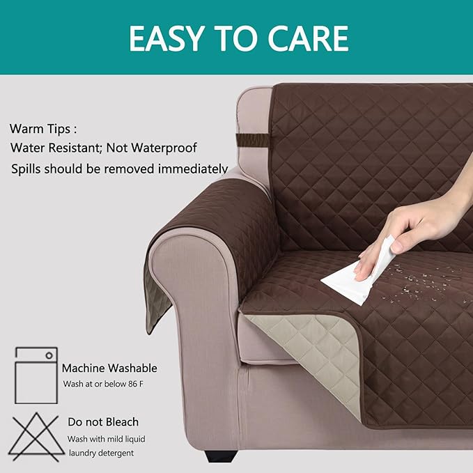 U-NICE HOME Large Sofa Cover Reversible Couch Cover for Dogs with Elastic Straps Water Resistant Furniture Protector for Pets Couch Cover for 4 Cushion Couch (Oversized Sofa, Coffee/Beige)
