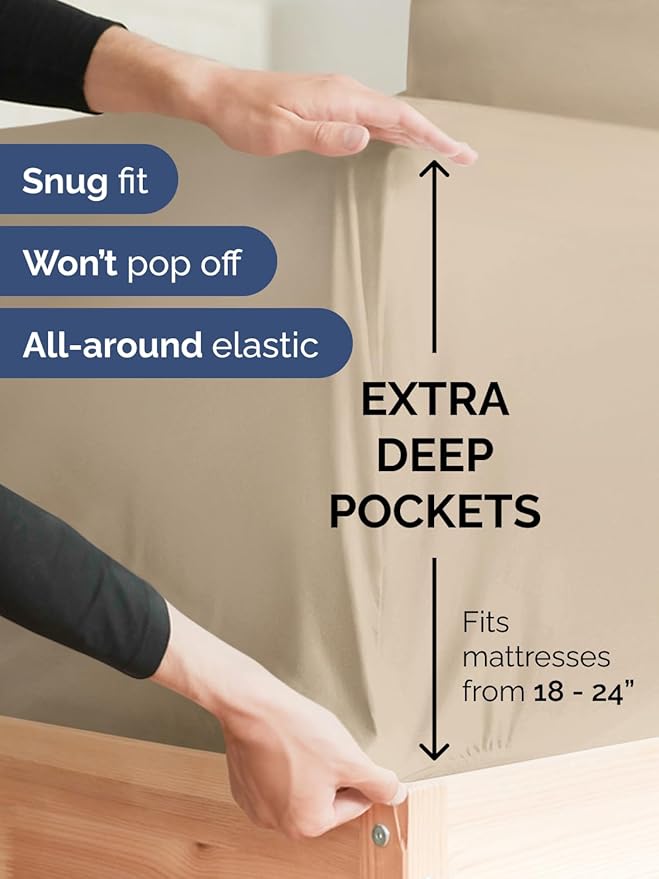 Extra Deep Pocket Twin XL Sheets - 3 Piece Breathable & Cooling Bed Sheets - Hotel Luxury Bed Sheet Set - Soft, Wrinkle Free & Comfy - Easily Fits Extra Deep Mattresses - Deep Pocket Cream Sheets Set