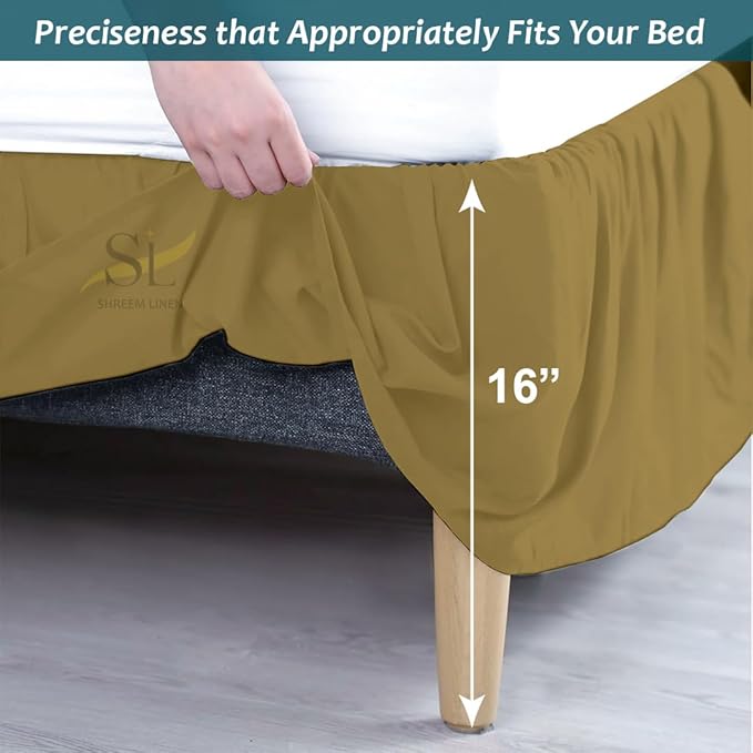 Shreem Linen Ruffled Bed Skirt with Split Corners, Gathered Style, 100% Microfiber, 16-Inch Drop, Dust Ruffle Bedskirt with Platform, Olympic Queen, Taupe