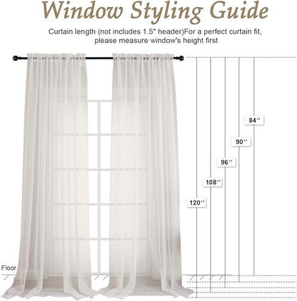 OVZME Ivory Sheer Curtains 84 Inches Long 2 Panels Set, Light Filtering Sheer Curtains for Living Room Bedroom 59 Inch Extra Wide, Modern Voile Filmy Rod Pocket Window Drapes, 59Wx84L Inches