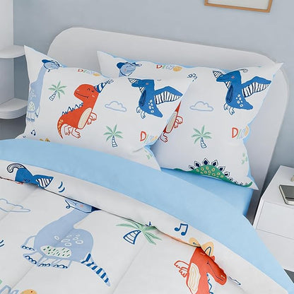 SANDJEST Dinosaurs Bedding Full Set for Boys Kids Children, Ultra Soft Microfiber Comforter Set with 4-Pieces, Comforters Bed Sets Bedroom Decor