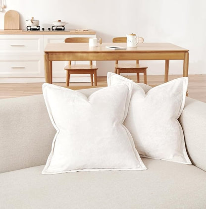 Luxurious Velvet Euro Shams Decorative Throw Pillow Covers 26x26 Set of 2 Solid Square Euro Pillow Shams for Sofa Couch Bedroom, Off White