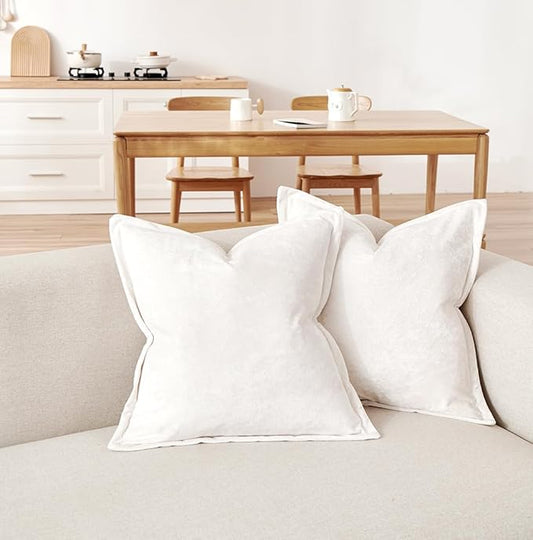 Luxurious Velvet Euro Shams Decorative Throw Pillow Covers 26x26 Set of 2 Solid Square Euro Pillow Shams for Sofa Couch Bedroom, Off White