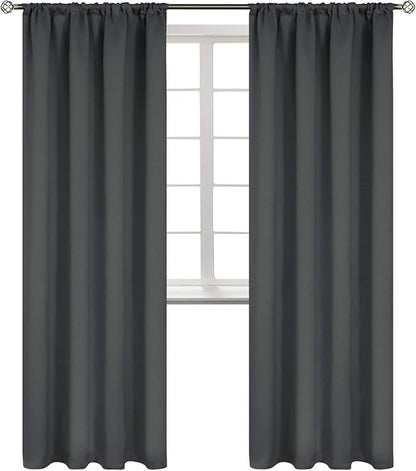 BGment Rod Pocket Blackout Curtains for Bedroom 84 Inches Length - Thermal Insulated Room Darkening Curtain for Living Room, 52 x 84 Inch, 2 Panels, Dark Grey