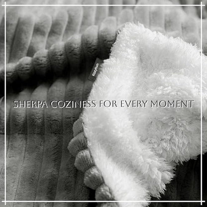 Sherpa Blanket Throw - Soft Cozy Fleece, Warm for Winter, Reversible for Sofa, Grey, 50 x 60 Inches