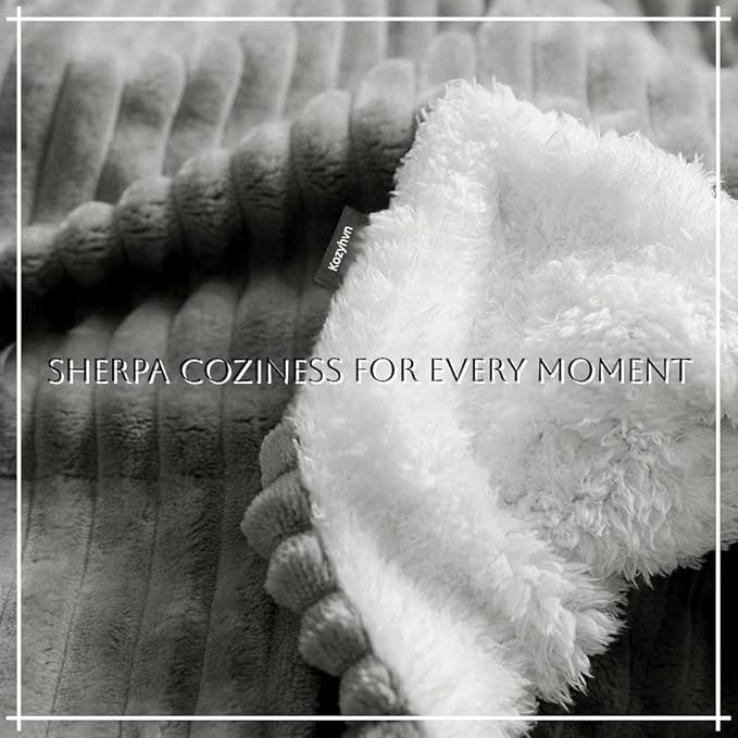 Sherpa Twin Blanket for Bed - Soft Cozy Fleece Blanket, Warm for Winter, Reversible for Sofa, Grey, 60 x 80 Inches