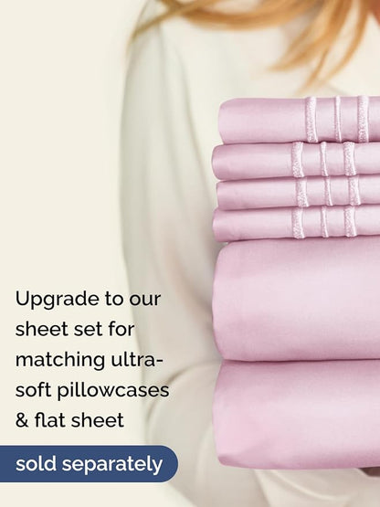Extra Deep Full Fitted Sheet - Hotel Luxury Single Fitted Sheet Only - Easily Fits 18 inch to 24 inch Mattress - Ultra Soft, Wrinkle & Fade Free w/Extra Deep Pockets - Breathable & Comfy - Light Pink