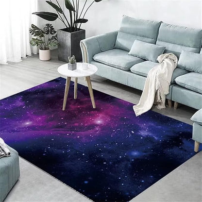 Galaxy Area Rug for Living Room 4x6 ft Purple Outer Space Child Bedroom Rugs Soft Washable Floor Mats Non-Slip Carpets