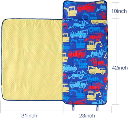 beeweed Toddler Nap Mat, Rollup Design Kid Sleeping Mat with Removable Pillow & Minky Blanket, Toddler Sleeping Bag for Daycare Preschool Travel Camping