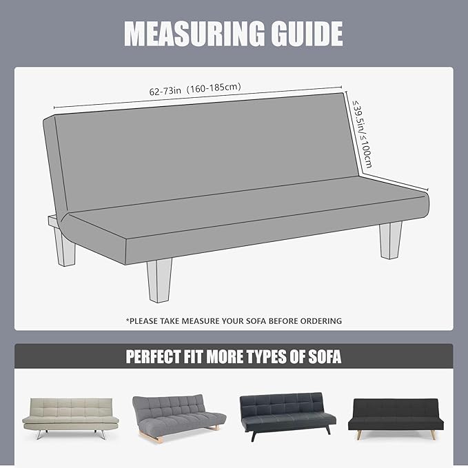 molasofa Leather Like Stretch Futon Slipcover Armless Futon Bed Sofa Cover Furniture Protector with Elastic Bottom, Soft and Washable Futon Cover for Sofa Bed Stay in Place（Larger，Dark Grey）