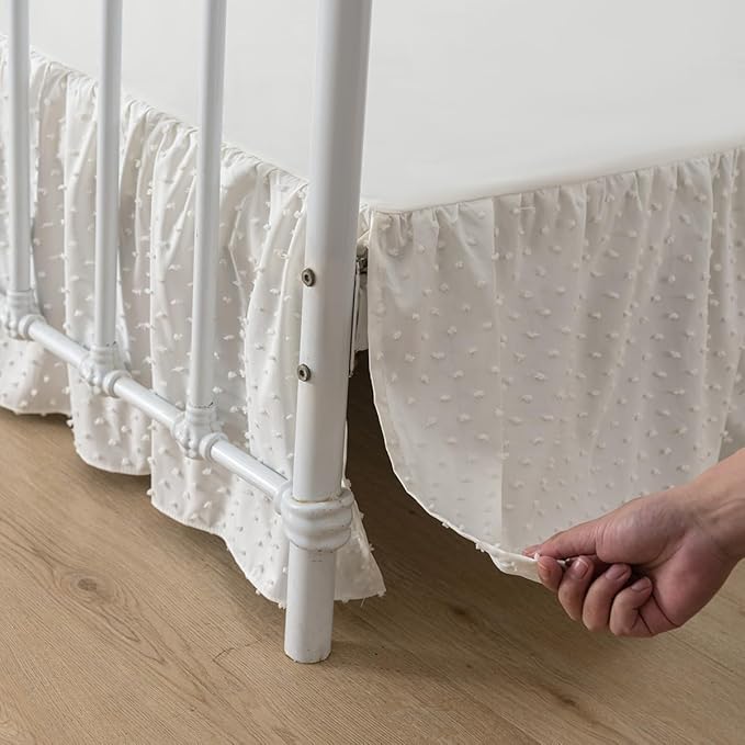 Tufted Dot Bed Skirt Full Size Ruffled Bed Skirt with Split Corners, 12 Inch Drop Dust Ruffle Bed Skirts with Platform, Ivory