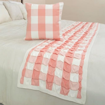 The HomeCentric King/Queen/Twin Peach Pink Decorative CA King 86"x18" Bed Runner Without Pillow Cover, Textured & Buffalo Checks Bed Scarf on Cotton Fabric - Buffalo Plaid Peach