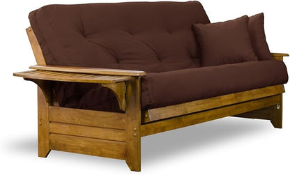 Nirvana Futons Brentwood Tray Arm Futon Sofabed Set - Full Frame, 8" Microfiber Fudge Mattress, Heritage Finish