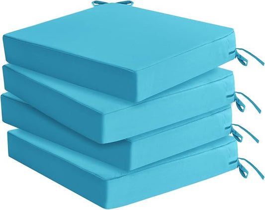 Outdoor Chair Cushions Set of 4: Waterproof & Color Fastness Seat Cushion for Patio Furniture - 22 x 22 x 3 Inch Chair Pads with Ties and Hidden Zipper - Patio Chair Cushion Replacement, Teal