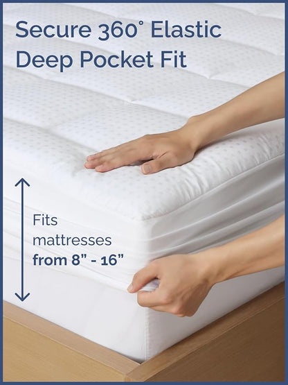 Mattress Pad Cal King Size – Quilted Fitted Mattress Protector – Cotton Pillow Top Cover w/ 8-16" Deep Pockets – Thick & Plush – Cooling, Breathable and Noiseless – Machine Washable – 72 x 84 (White)