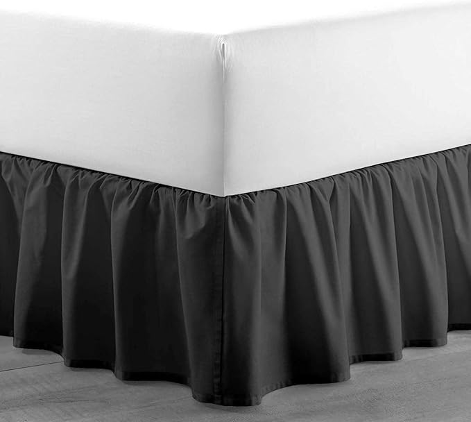 SlumberWell Queen Bed Skirt with Split Corners, Soft Microfiber, 16 Inch Drop, Dark Grey Solid, Elegant Ruffled Design
