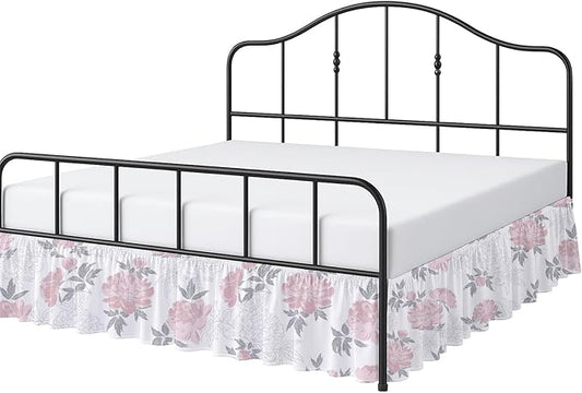 Cottington Lane Ruffled Bed Skirt Full Size with Split Corner, Brushed Microfiber Hotel Quality Dust Ruffle, 24 Inch Drop Gathered Bedskirt, Soft, Stylish, Shrink & Fade Resistant, Blush Petals