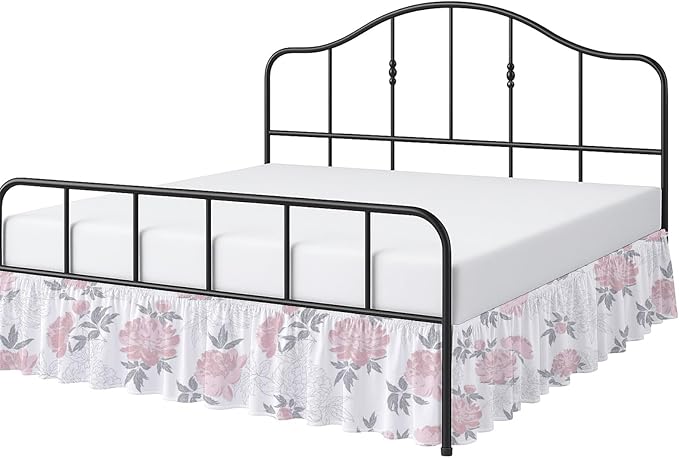 Cottington Lane Ruffled Bed Skirt King Size with Split Corner, Brushed Microfiber Hotel Quality Dust Ruffle, 14 Inch Drop Gathered Bedskirt, Soft, Stylish, Shrink & Fade Resistant, Blush Petals
