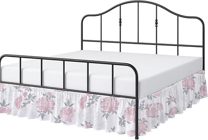 Cottington Lane Ruffled Bed Skirt King Size with Split Corner, Brushed Microfiber Hotel Quality Dust Ruffle, 14 Inch Drop Gathered Bedskirt, Soft, Stylish, Shrink & Fade Resistant, Blush Petals