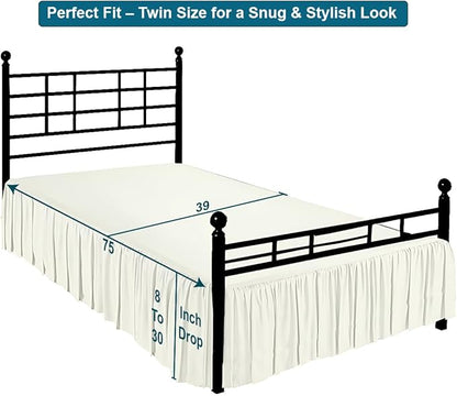 Shreem Linen Ruffled Bed Skirt with Split Corners, Gathered Style, 100% Microfiber, 18-Inch Drop, Dust Ruffle Bedskirt with Platform, Twin, Ivory