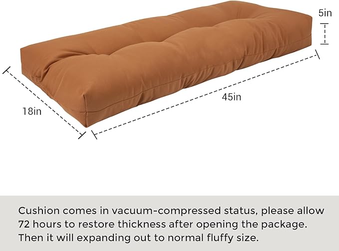 Outdoor Bench Cushion 45 x18 inch with Non-Slip Grips,Water Resistant Porch Swing Cushion,Bench Pillow Pads,Tufted Cushions for Patio Garden Furniture,45" Seat Cushions(Caramel Orange)