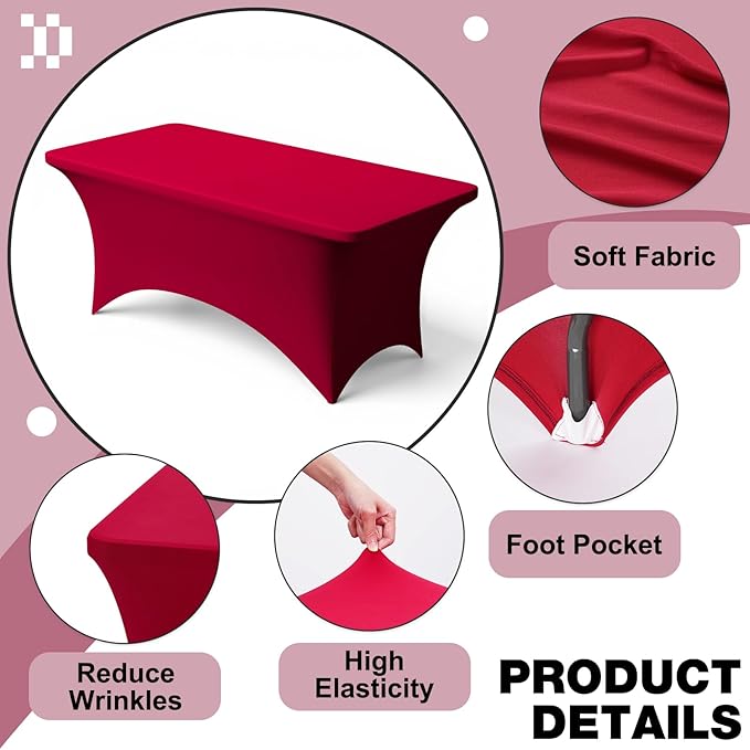 Trlyc 1 Pack 6FT Spandex Table Cloth - 72 x 30 Inch Rectangular Stretch Tablecloth, Wrinkle Resistant Scretch Table Cover for Wedding, Party, Banquet, Picnic, Outdoor Decoration (1Pcs,Burgundy)