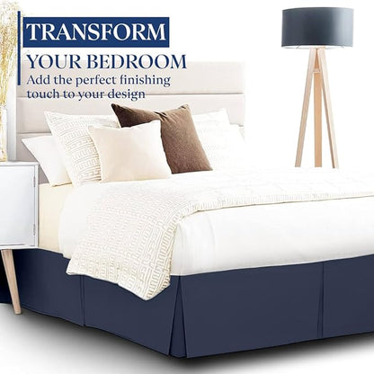 SKY BEDDINGS Luxury Pleated King Bed Skirt with Split Corners - 18 Inch Tailored Drop - Pleated Dust Ruffle - Wrinkle-Free 100% Microfiber - Easy Fit, Soft & Durable - Navy Blue