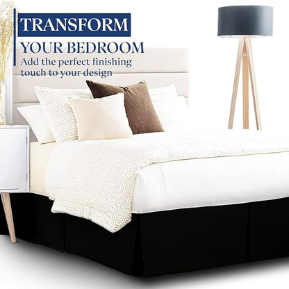 SKY BEDDINGS Luxury Pleated Queen Bed Skirt with Split Corners - 18 Inch Tailored Drop - Pleated Dust Ruffle - Wrinkle-Free 100% Microfiber - Easy Fit, Soft & Durable - Black
