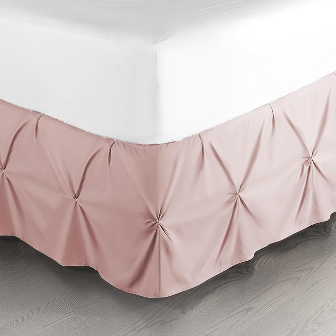 Nestl Blush Pink Bed Skirt King Size, Pinch Pleat King Bed Skirt, 14" Inch Drop King Bedskirt, Hotel Quality Blush Pink Bed Skirts, Premium Microfiber Bedskirt for King Bed, Blush Pink King Bed Skirt