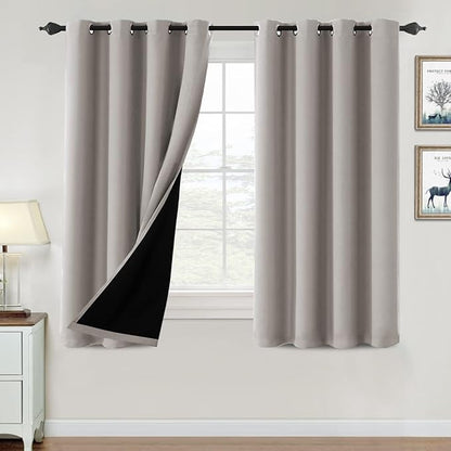 H.VERSAILTEX 100% Blackout Curtains for Bedroom Thermal Insulated Blackout Curtains 54 inch Length Full Light Blocking Curtains for Living Room with Black Liner 2 Panels Set, Warm Taupe