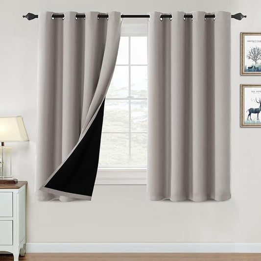 H.VERSAILTEX 100% Blackout Curtains for Bedroom Thermal Insulated Blackout Curtains 54 inch Length Full Light Blocking Curtains for Living Room with Black Liner 2 Panels Set, Warm Taupe