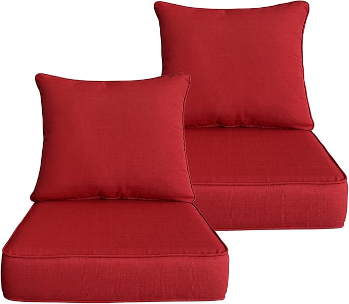 COZYVIDA Outdoor/Indoor 24x24 inch Deep Seat Patio Cushions Set of 2 Resilient Foam Filling Water Repellent Stain-Resistant UV Resistant Weather Resistant Patio Cushions Chili