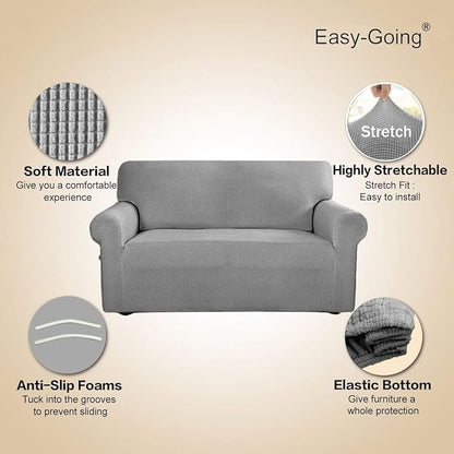 Easy-Going Stretch Oversized Sofa Slipcover 1-Piece Sofa Cover Furniture Protector Couch Soft with Elastic Bottom for Kids, Polyester Spandex Jacquard Fabric Small Checks Light Gray