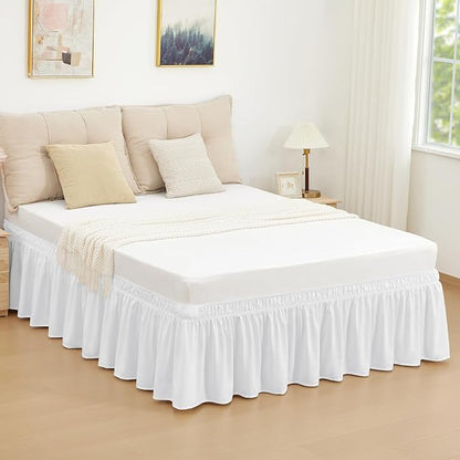 RIMELA Bed Skirt King Size Moon White 15 Inch Drop, Wrap Around Elastic Bedskirt, Dust Ruffle for Adjustable Bed Base Soft Durable Fabric Machine Washable Easy to Install Bed Skirts