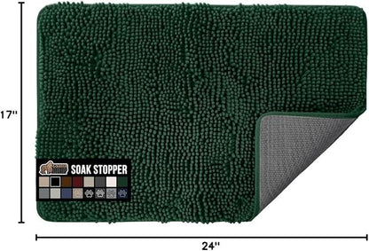 GORILLA GRIP SOAKSTOPPER Dog Door Mat, Machine Washable Rug Absorbent Doormat Captures Moisture Mud Dirt, Quick Dry Soft Chenille Entryway Rugs Indoor Entrance Mats for Dog Paws, 24x17 Deep Green