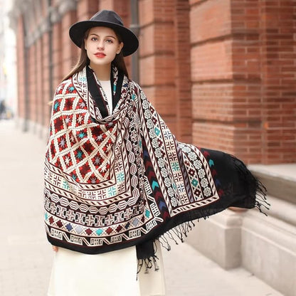 DANA XU 100% Merino Wool Extra Large Pashmina Blanket Travel Scarf Cashmere Wrap for Women Fall Winter Oversize Shawl Floral