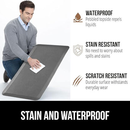 GORILLA GRIP Comfortable Cushioned Kitchen Mats for Floor, 48x20, Waterproof and Stain Resistant Soft Top, 3/4 Inch Thick Ergonomic Standing Desk Anti Fatigue Mat, Foam Supports Ankles and Feet, Grey