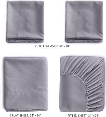 Cot Sheets 31" x 75", Cot Sheet Set 4 Piece for Narrow Twin/RVs Bunk/Camper Bunk/Guest Beds/Army Cots/Trifold Mattress/Travel Size Mattress, Shrinkage & Stain Resistant Cot Sheets Set, Gray