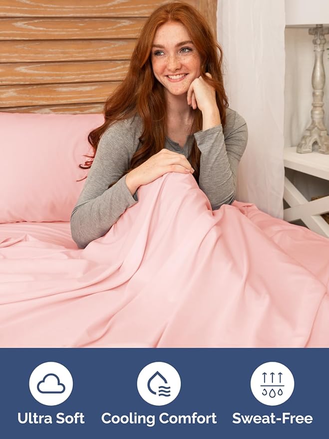 Extra Deep Split King Fitted Sheet - Hotel Luxury Single Fitted Sheet Only - Easily Fits 18 inch to 24 inch Mattress - Ultra Soft, Wrinkle Free w/Extra Deep Pockets - Breathable & Comfy - Baby Pink