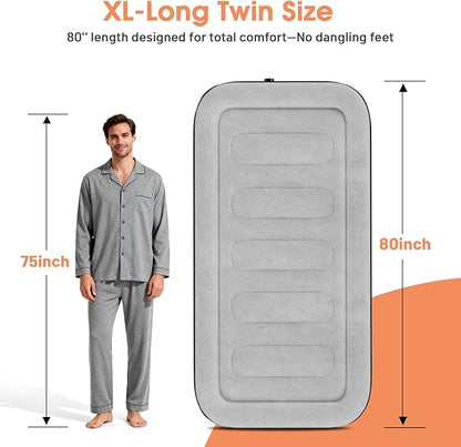 Twin Air Mattress with Built in Pump,18''Inflatable Mattress 2 Mins Self-Inflation/Deflation,XL-Long Blow up Mattress Thicker,Flocked Top Air Bed with Storage Bag for Home, Camping & Guests