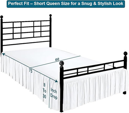 Shreem Linen Ruffled Bed Skirt with Split Corners, Gathered Style, 100% Microfiber, 30-Inch Drop, Dust Ruffle Bedskirt with Platform, Short Queen, White