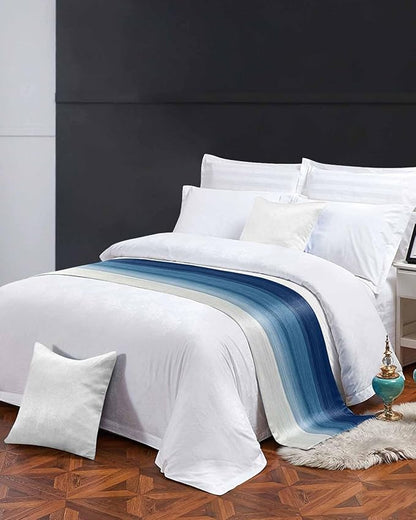 Abstract Navy Blue Ombre Stripe Art Bed Runners for Bedroom Hotel,Decorative Bedding Scarf Modern Color Line Texture Bed End Blanket Bedding Runner Scarves for King Size Bed,102x20in