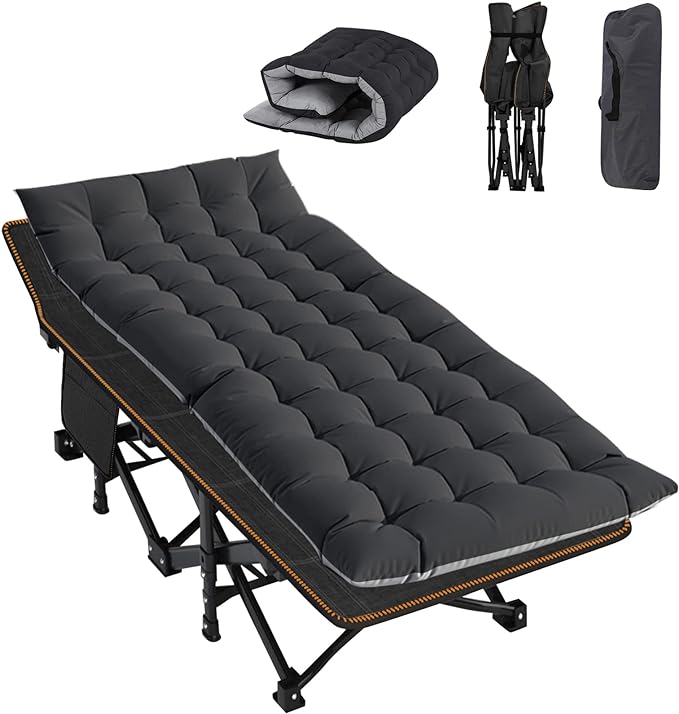 ABORON Camping Cot for Adult 28" Extra Wide, Heavy-Duty 1200D Oxford Cot for Sleeping, Portable Folding Camp Bed with Mat & Carry Bag