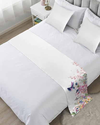 Blossom Floral Hummingbird Bed Runners for Bedroom Hotel,Decorative Bedding Scarf Butterfly Blossom Flower Plant Bed End Blanket Bedding Runner Scarves for King Size Bed,102x20in