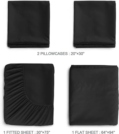 SPRINGSPIRIT Cot Sheets 30" x 75" x 9", 4 Piece Cot Sheet Set, Cot Size Fitted Sheets with Narrow Twin/Camp Bunk/Rvs Bunk/Guest Beds/Trifold Mattress, Black