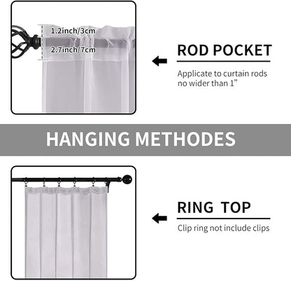 Sheer Curtains 54 Inches Long 2 Panels, Rod Pocket Short Curtain for Kitchen, Bedroom, Cafe Window(Light Grey 38" W x 54" L)