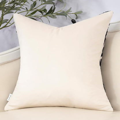 Yangest Chenille Floral Pillow Cover 18 x18 Inches, Neutral Jacquard Square Throw Pillow Cover Soft Decorative Nature Accent Couch Pillow Cover for Living Room Bedroom, Black
